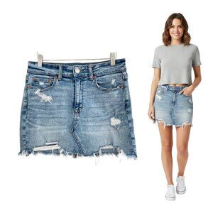 American Eagle Skirt Women 8 Denim Hi-Rise Mini Super Stretch Light Wash